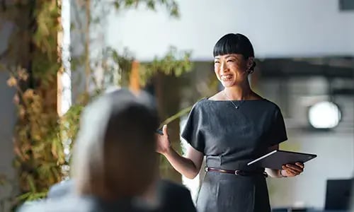 Client Director delivering a sales presentation